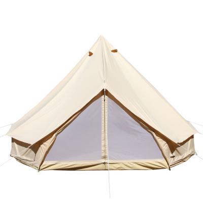 China Straight Tying Type 6M Bell Tent For Big Size Over 10 Person Hot Sale Cotton Canvas Family Glamping Yurt Tent Cotton Bell Sharped for sale