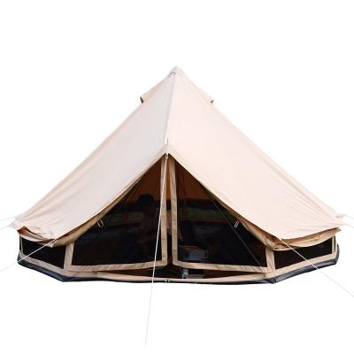 China Straight Tie Type 5M Factory Wholesale Bell Tent Family Glamping Yurt Cotton Canvas Bell Sharped Camping Tent for sale