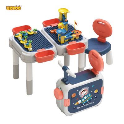 China DIY TOY UKBOO HQB6002 Light and Music Space Model Motorcycle Building Block Table with Chair for sale