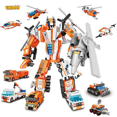 China Construction Toy Free Shipping UKBOO 73PCS 8 in 1 Transport Training Robot Truck Block City Engineering Excavator Car Truck Bricks Building Toy for sale