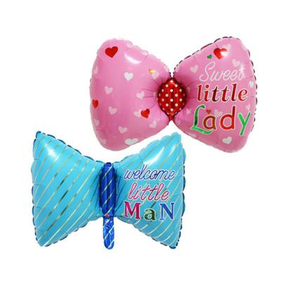 China Advertising Lady's Baby Shower Birthday 78*47cm Small Pink Arc Shape Blue Foil Balloon Toy Bow Tie Helium Balloon for sale