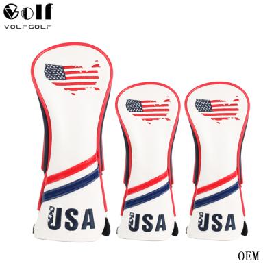 China Leather PU VolfGolf USA Map FairwayWoods Golf Driver Wood Golf Club Headcover PU Leather Headcover for sale