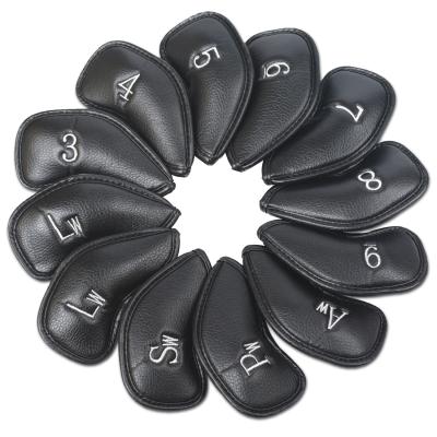 China VolfGolf 12pcs/set Synthetic Leather Black PU Thick Leather Golf Head Covers Set For Irons for sale