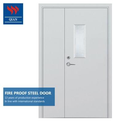 China Modern wood grain steel entry door fire rated garage doors fire door with stained glass for sale