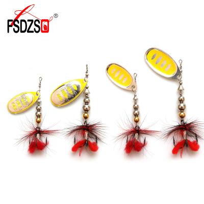 China Brand New Spoon Spinner Lure Bass Fish Hard Lure Brass Swim Bait Feather With Treble Hooks Wobblers Tackle WPE-BALL for sale