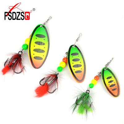 China Hard Spinner Bait Fishing Lure Bait Spinner 8g 14g 20g Metal With Feather Treble Hooks Carp Pike Pike Fishing Tackle FTK-TRA for sale