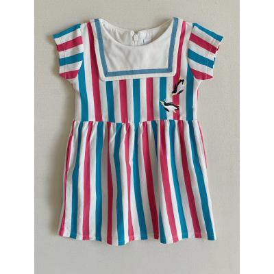 China Latest Design New Arrival Summer Anti-Wrinkle OEM Stripe Printing Cute Sailor Collar Cotton Kids Clothing Baby Casual Dress for sale