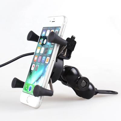 China Adjustable Motorcycle Phone Holder With USB Port X-Handle Universal 360 Charging Rotation For iPhone Samsung Huawei Xiaomi Oppo for sale