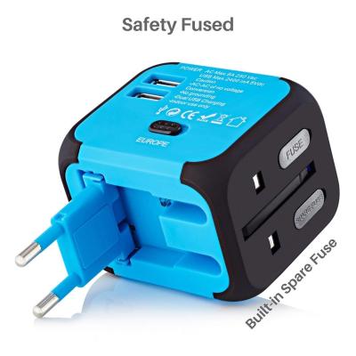 China Cell Phone Tablet MP3 GPS Travel Adapter Worldwide All in One International Wall Charger with Dual USB Charging Ports and Universal AC Plug, Fused Safety, for sale