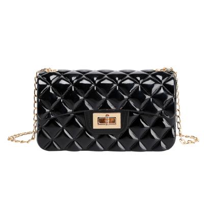 China Hot Selling Jelly Handbag Fashion Lattice Candy Color Jelly Bag Women Purses Tote Chain Shoulder Handbag for sale