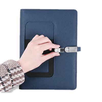 China Business Spiral Multifunctional Leather Notepad Wireless Charging Recorder Notebook with Phone Pocket for sale