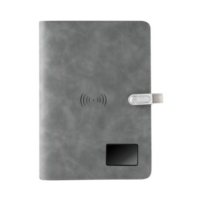 China Hot Selling Spiral PU Leather Notebook Power Bank Wireless Charging Notebook With LED Logo Customization for sale