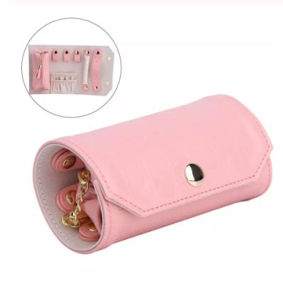 China Portable Popular Leather Portable Organizer For Jewelry Holder Jewelry Pouch Storage Roll Bag for sale