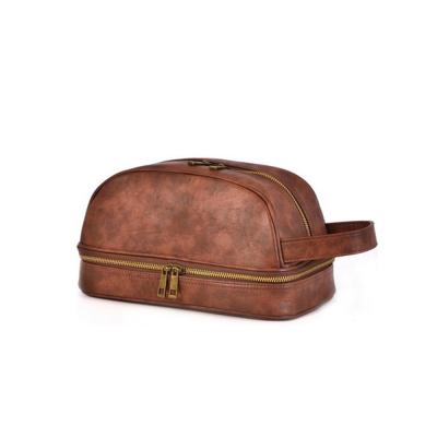 China Safety Vintage and Classic Leather Makeup Bag, Leather Makeup Storage Bag, Leather Travel Makeup Bag with Travel Bottles for sale