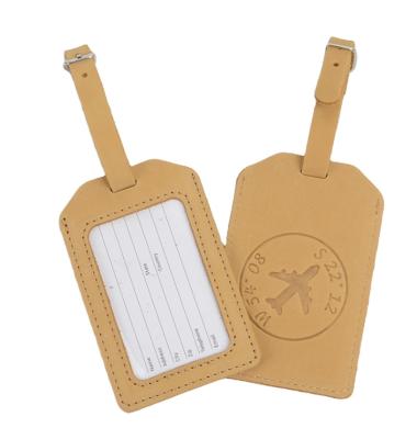 China Convenient PU Leather Luggage Tag Custom Emboss Logo Design Durable Travel Baggage Label for sale