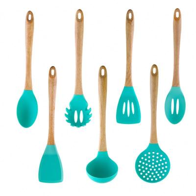 China Wholesale Amazon Success Products Kitchen Accessories Kitchen Dish Spatula Silicone Sustainable Cookware Sets With Wooden Handles for sale