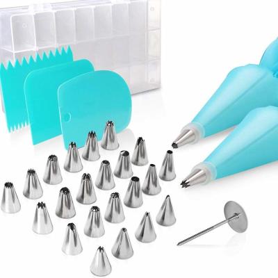 China 32 PCS Baking Viable Set Include Stainless Steel Cake DecoratingTips And Piping Nozzles Silicone Decorating Bag Coupler Flower Nails for sale