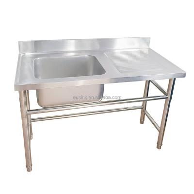 China Resturant Commercial Kitchen Equipment Eusink commercial stainless steel freestanding single bowl sink with drain board for sale