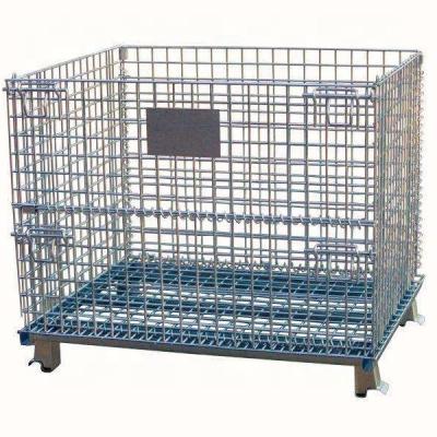 China XINMIAO Warehouse Storage System Storage Cage Metal Box Collapsible Galvanized Welded Portable Wire Mesh Pallet Container for sale