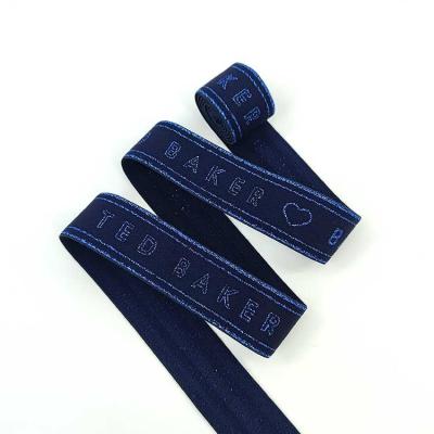 China Navy Letter Pattern Stretch Lace Trim Decorative Elastic Ribbon Christmas Narrow Elastic Ribbon for sale