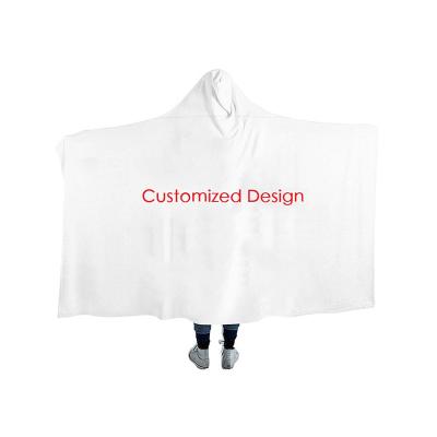 China Anti-Static Soft Fleece And Comfortable Custom Sherpa 3D Printed Wearable Hooded Blanket For Kids Children Adults for sale