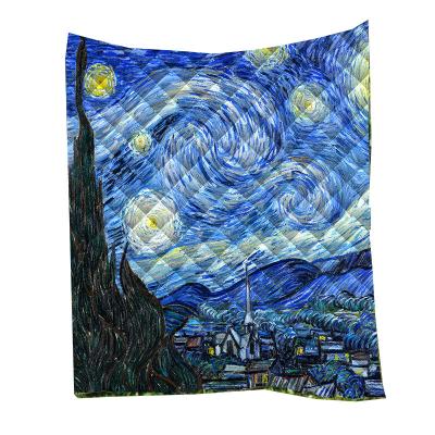 China PORTABLE Van Gogh Oil Paintings Printed Warm Blankets Sofa Outdoor Camping Soft Quilt for sale