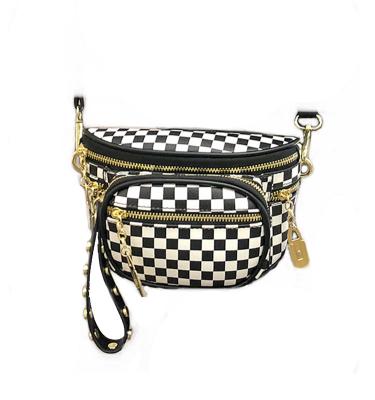 China Others 2022 new style printed PU women leather chest bag pocket rivet ladies waist bag for sale