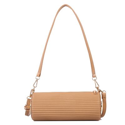 China Fashion 2022 Fashion Mini Women Crossbody Bag Fashionable Colorful Pleated PU Leather Cylinder Shoulder Bag for sale