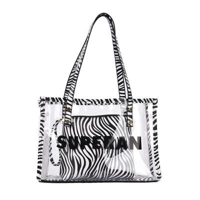 China Other large transparent bag single shoulder packaging zebra letter printing bag large capacity 2pcs set bag for sale