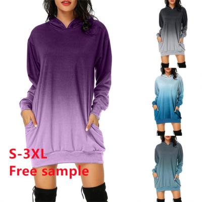 China Viable Wholesale Casual Gradient Printed Custom Plus Size Women Sweatshirts Hoodies Hooded Sweatshirt Dress for sale