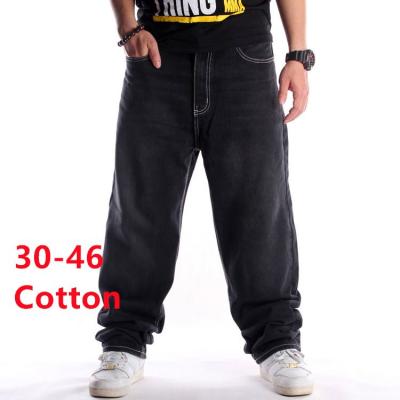 China Sustainable Fashion Custom Low Plus Size Stylish Men Stacked Loose Pants Black Men's Denim Jean Men Jeans for sale