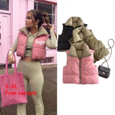 China Customized Breathable Bubble Cropped Coats Shiny Reversible Black Women Stripper Jackets Pink Ladies Down Vest Reversible for sale