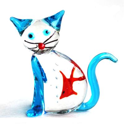 China Antique China Lucky Glass Cat And Fish Figurine for sale