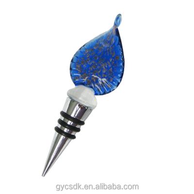 China Europe Gold Sand Leaf Shaped Colored Glass Murano Wine Stopper for sale