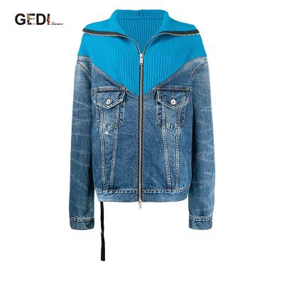 China Wholesale high quality blue custom made denim lattice windproof jacket for women for sale