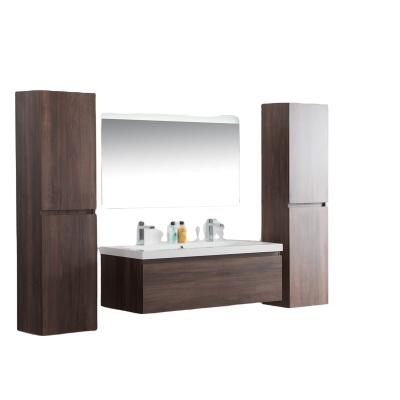 China Environmental Friendly Melamine Finishing Materials Single Sink Bathroom Vanity With Side Storage for sale