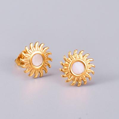 China French Romantic Sun Smiley White Shell Earrings Temperament Titanium Steel Plated 18K Gold Jewelry Wholesale for sale