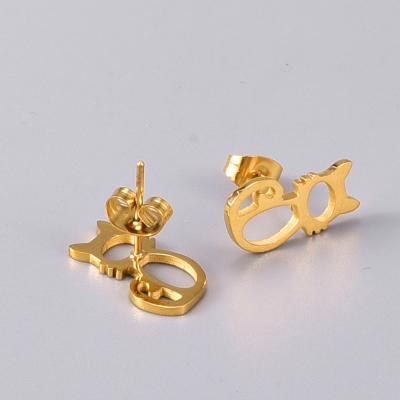 China Factory Wholesale Popular Cat Earrings Fashion Korean Style Titanium Steel Gold Plated Earrings for sale