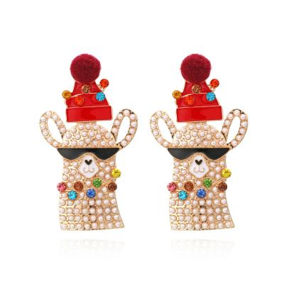 China High-grade European and American Christmas creative earrings exaggerated alpaca inlaid pearl earrings female cartoon animal earrings for sale