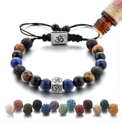 China Trendy Adjustable OM Bead Woven Bracelet, Braided Bracelet, Tiger Eye Mix Lapis Stone Bracelet Men for sale