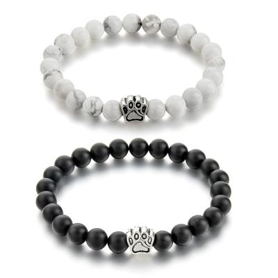 China onyx matte & Hot Selling Howlite Bead Bracelet Couples Dog Paw Charm Natural Stone Bead Bracelet For Men for sale