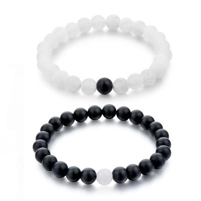 China Black and white Yin yang color stone beads romantic natural stone set design bracelet beaded couple bracelet for sale