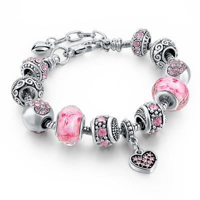 China TRENDY Charm Bracelet Pink and Silver Charm Beaded Bracelet Girl Charm Jewelry Bracelet for sale