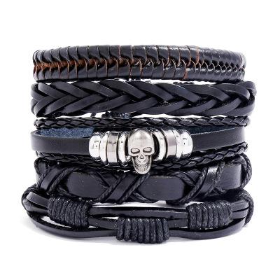 China 2020 Retro CLASSIC Cowhide DIY Bracelet Braided Combo Set For Men Leather Bracelet Punk Leather Bracelet for sale