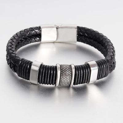 China Hot Selling Braided Leather Bracelet Men's Leather Adjustable Bracelet For Men for sale