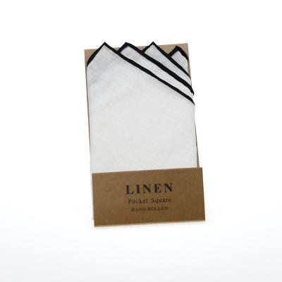 China Solid White 100% Linen Handmade Hand Rolled Edge Pre-Folded Pocket Square Handkerchief for sale