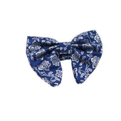 China Fashion Fancy Navy Two Ply Bow Tie Microfiber Jacquard Poly Floral Design Pre-Tied Large Adjustable Oversized Formal Vintage Bow Tie for sale