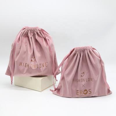 China Eco Rose Gold Logo Pink Velvet Cosmetic Makeup Brushes Pouch Drawstring Storage Packaging Custom Bag for sale