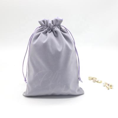 China High End Eco Satin Lined Velvet Dust Bag Cosmetic Bag Gray Velvet Drawstring Shoe Bag Tote Bag for sale