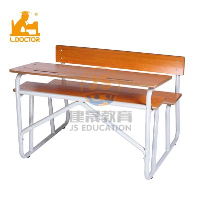 China Modern Wooden Metal Classroom Table Set Double Seat School Desk With Bench for sale